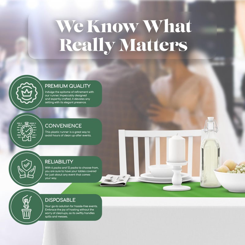 Grandipity Lime Green 6 Pack Premium Disposable Plastic Table Runner 14 x 108 Inch. Table Runner for Dinner Parties & Events by Grandipity - Image 4